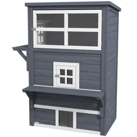 Gulches PawHut 3-Story Cat House Feral Cat Shelter, Outdoor Kitten Condo Jumping Platforms, Dark Gray image {6}