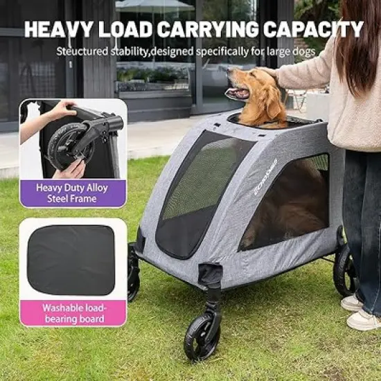 Gulches Pet Strollers: Gray XL All-Terrain Folding Stroller for Two Medium Dogs image {3}