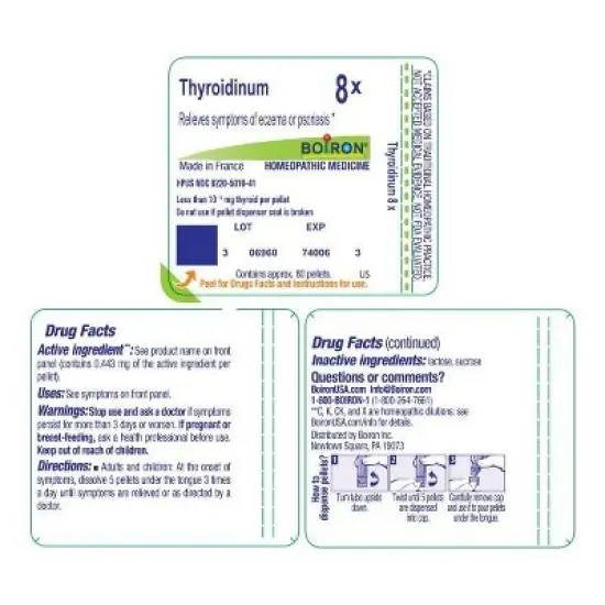 Thyroidinum 8X by Boiron Homeopathic Single Medicine For First Aid  -  80 Pellet image {1}