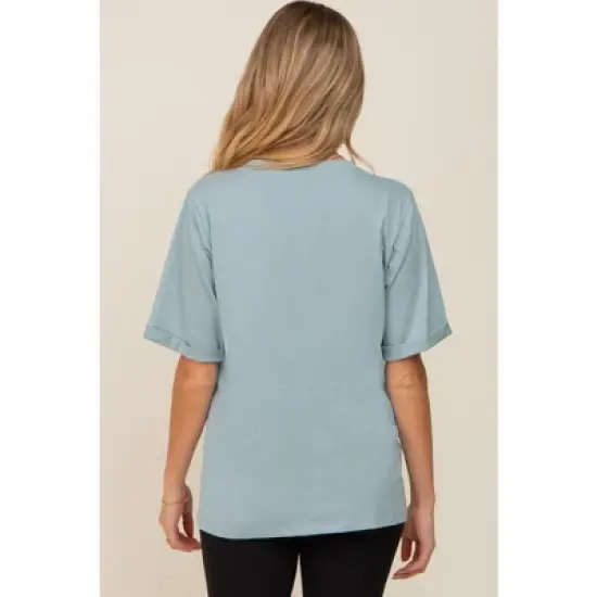 PinkBlush Mint Green Oversized Pocket Front Short Sleeve Maternity Top image {2}