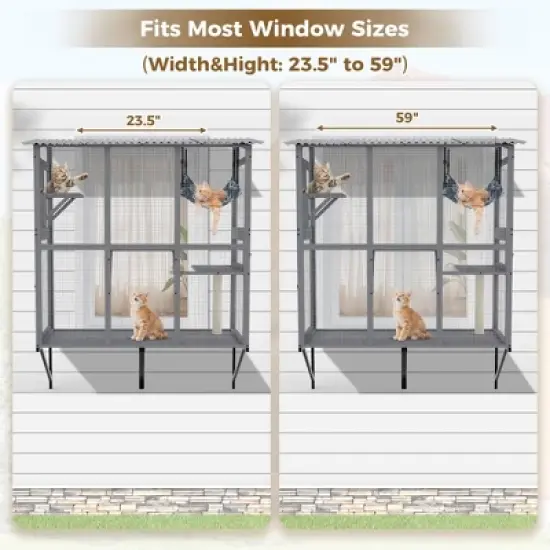KTMBDW Cat Catio, 2-Tier Window Box Enclosure for Multiple Indoor Cats, Expandable Wooden Pet Perch House, Secure Comfortable Outdoor Haven, Gray image {4}