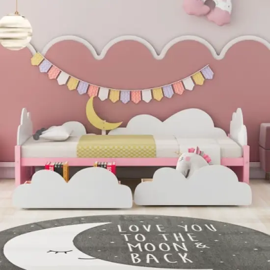 Twin Size Platform Bed with Clouds and 2 Drawers - ModernLuxe image {1}