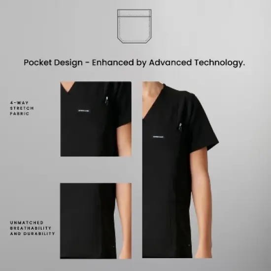 Members Only Siena V-Neck Scrub Top for Women With Double Chest And Waist Pockets image {3}