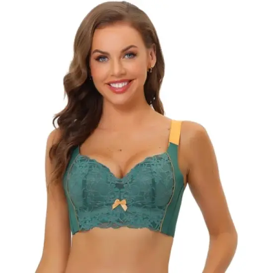 Allegra K Women's Wide Straps High Back Padded Lace Push Up Full Coverage Bralette image {7}
