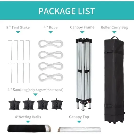 10x10ft Easy Pop-Up Canopy, Outdoor Screen Tent with Mosquito Netting, 2 Zipper Doors, and Roller Bag for Yard Camping Picnic Party Events image {5}