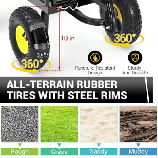 1100 Lbs Steel Garden Cart, Heavy Duty Metal Garden Wagon with 10" Wheels, All-Terrain Wagon with 180&deg; Rotating Handle & Removable Sides image {3}