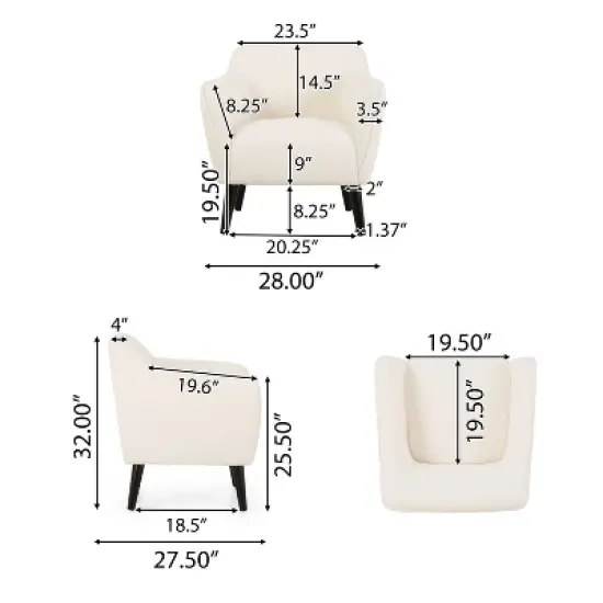 Alphonse Contemporary Boucle Fabric Arm Chair Ivory/Matte Black - Christopher Knight Home image {5}