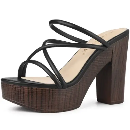 Allegra K Women's Platform Crisscross Strap Chunky Heel Slide Sandals image {6}