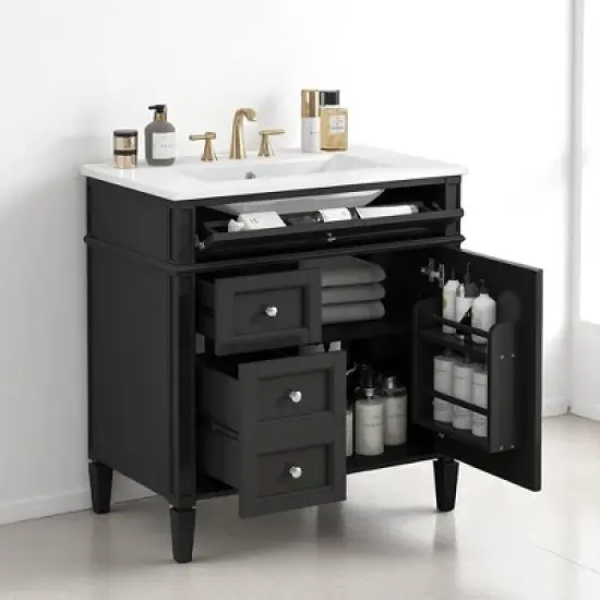 30" Bathroom Vanity with Sink &acirc;&acirc;&sbquo;?MDF and Solid Wood Cabinet, Roman Legs,Undermount Ceramic Sink,Freestanding Cabinet image {6}