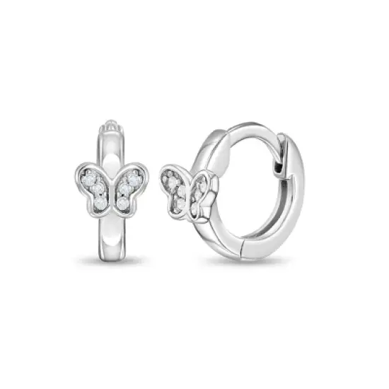 Girl's CZ Butterfly Huggie Hoop Sterling Silver Earrings - In Season Jewelry image {4}