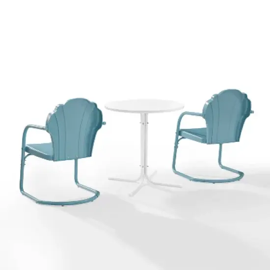 Tulip 3pc Outdoor Bistro Set with Table & 2 Chairs - Blue - Crosley image {2}