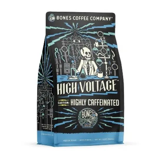 Bones Coffee Company High Voltage Highly Caffeinated Whole Coffee Beans 12oz Medium Roast (Whole Bean) image {7}
