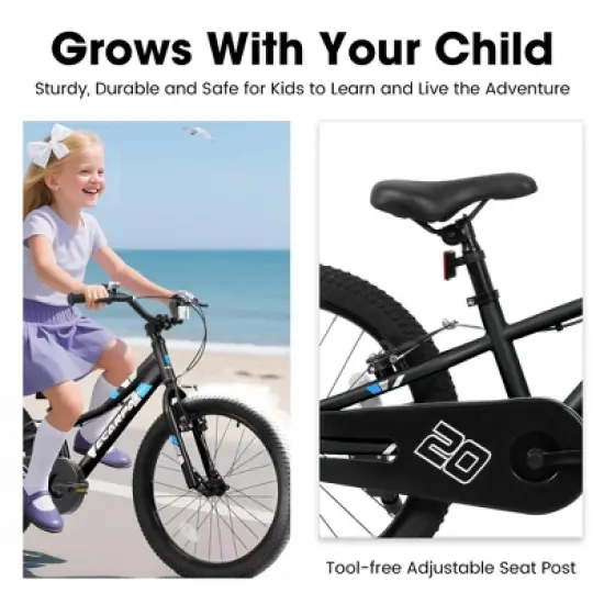 NAYSAYE Bicycle 20 Inch Kids Bike 1 Speed with V Brake and Coaster Brake for Children, Black, 52.3"*21.6"*30.3" image {2}