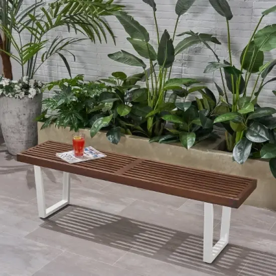 Dexmalle Modern Dark Brown and White Patio Dining Bench image {2}