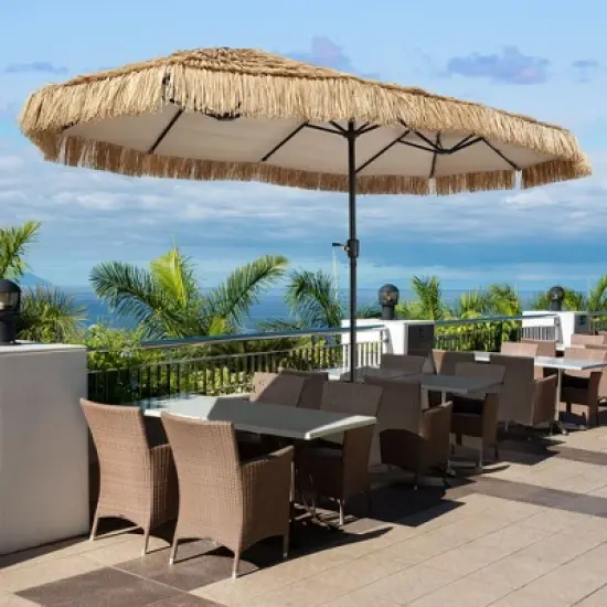 Ainfox 13ft. Outdoor Straw Umbrella Sunshade Umbrella, Waterproof, Sun Block image {2}