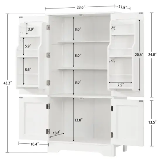 USIKEY Pantry Cabinet, Kitchen Pantry Storage Cabinet with Doors and Adjustable Shelves, Food Pantry for Kitchen, Dining Room, Living Room, White image {4}