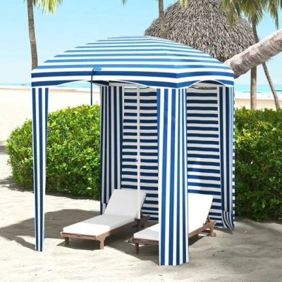 Outsunny 5.9' x 5.9' Cabana Umbrella, Outdoor Beach Umbrella with Windows, Sandbags, Carry Bag image {2}