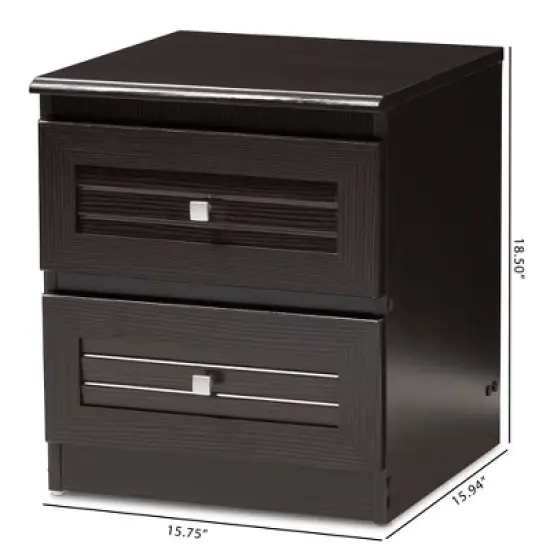 Carine Modern and Contemporary Finished 2 Drawer Nightstand Dark Brown - Baxton Studio image {8}