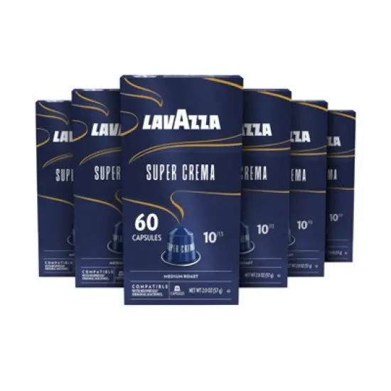 Lavazza Super Crema Aluminum Capsules Compatible with Nespresso* Original Machines, Medium Roast, Arabica and Robusta Blend (60 Capsules) image {8}