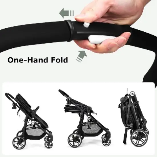 Infans 2 in 1 Baby Stroller High Landscape Infant Stroller and Reversible Pram, Foldable Pushchair w/Adjustable Canopy, Storage Basket image {3}