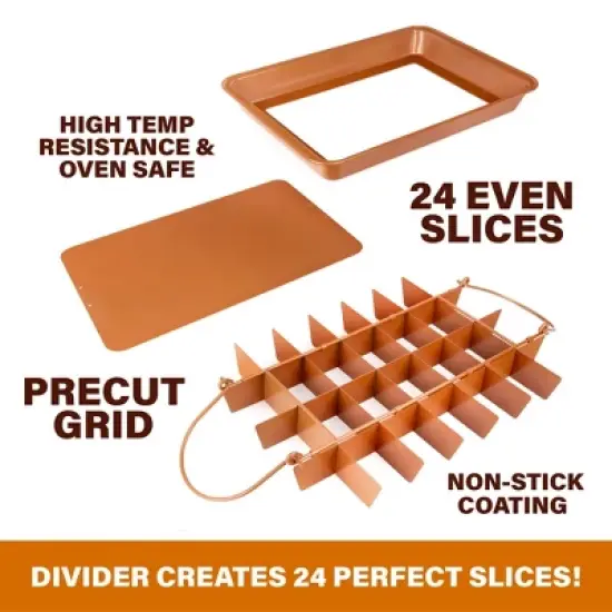 Brooklyn Brownie Copper Pan with Self-Slicing Divider Grid, Nonstick Coated, 24 Precut Slices, Dishwasher Safe image {8}