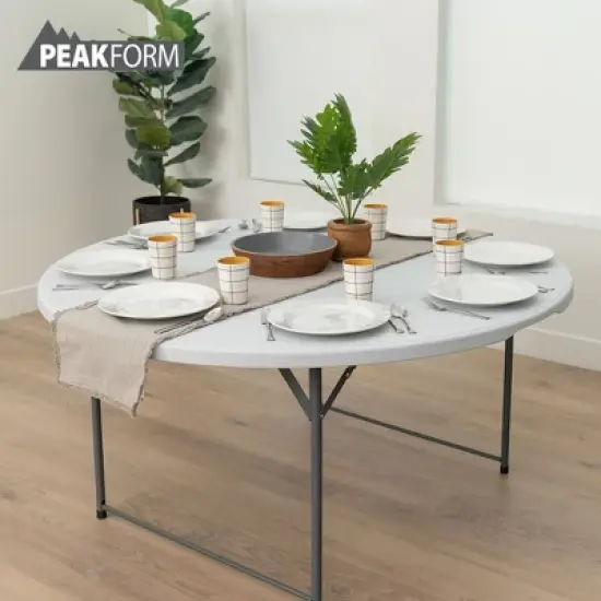 Peakform Round Multipurpose Banquet Table Lightweight Durable Folding Desk with Secure Base for Indoor and Outdoor Events, 60 Inch, White image {4}