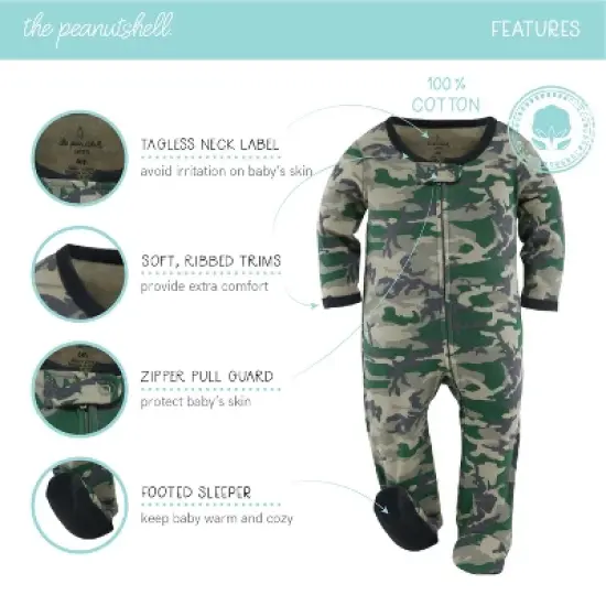 The Peanutshell Footed Baby Sleepers for Boys, Dino Camo, 3-Pack Newborn to 12 Months image {1}