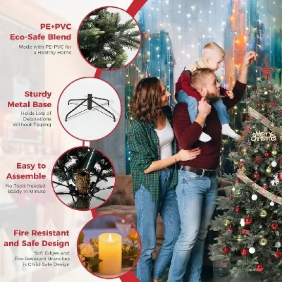 Pre-Lit Artificial Christmas Tree, Spruce Xmas Tree with Thick PE & PVC Branches, UL Listed Warm White Lights, Fire-Resistant, Home, Office image {5}