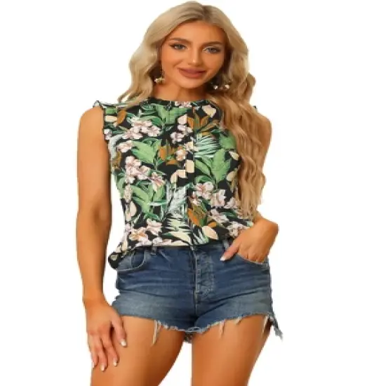 Allegra K Women's Ruffled Business Office 1950s Vintage Sleeveless Blouses image {28}