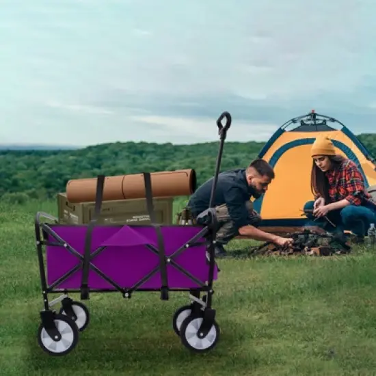 DSVIMOY Collapsible Foldable Wagon Cart with Strapping, Wagon Grocery Cart for Camping Shopping Sports, Purple, 25.98"*17.32"*37.4" image {1}