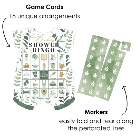 Big Dot of Happiness Boho Botanical Baby - Picture Bingo Cards and Markers - Greenery Baby Shower Shaped Bingo Game - Set of 18 image {1}