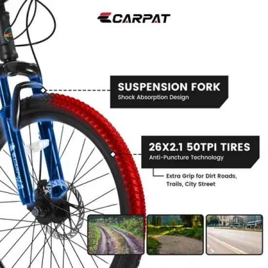 26" Steel Mountain Bike, 21-Speed, Disc Brakes, Anti-Slip Tires, Easy Assembly image {6}