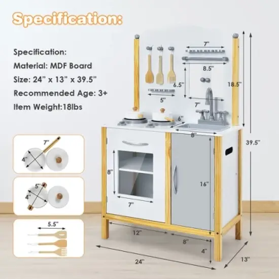 Costway Kids Play Kitchen Set Toddler Pretend Cooking Set w/ Cabinet&Accessories image {3}