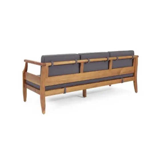 Christopher Knight Home Sloane Outdoor Acacia Wood 3 Seater Sofa Chat Set with Ottoman, Teak and Dark Gray image {4}