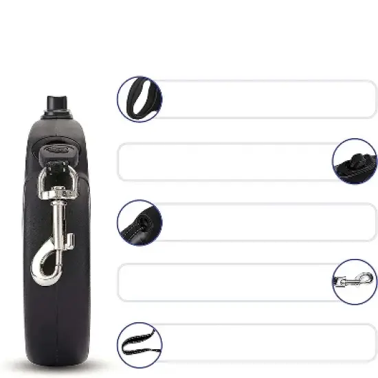 DDOXX 16.4 ft Retractable Medium Dog Leash with Strong Reflective Nylon Strips and Break & Lock System - Black image {2}