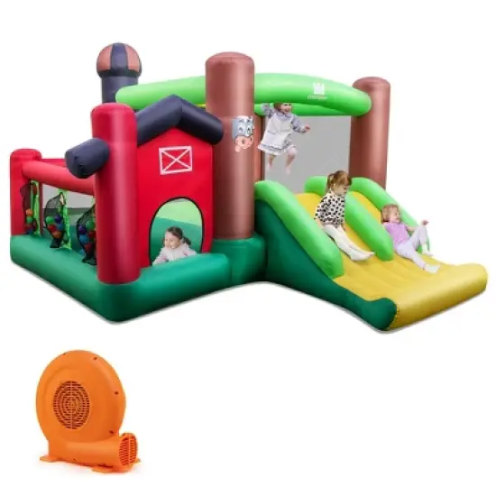 Costway Farm Themed Inflatable Castle Kids Bounce House w/ Double Slides image {11}