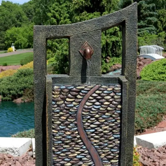 Sunnydaze 39"H Electric Polyresin and Fiberglass Modern Road Column Outdoor Water Fountain with LED Lights image {5}