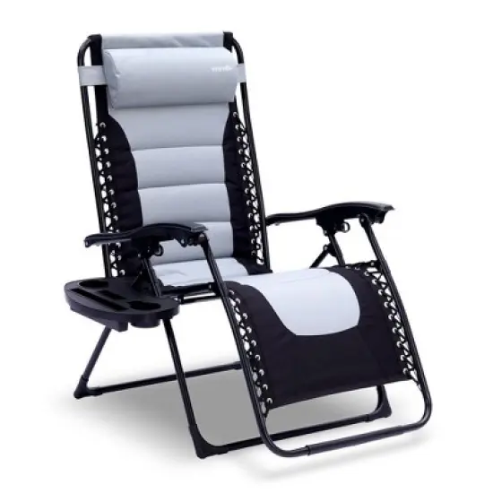 SereneLife One-Size Gray/Black Foldable Zero Gravity Lawn Chair with Adjustable Recliners, Removable Pillows, and Cup Holder Tables (SL1ZGRCP21) image {7}