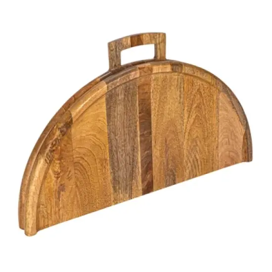 Storied Home Mango Wood and Stainless Steel Folding Cheese and Serving Board with Handle and Magnets Closure, Natural and Gold image {7}