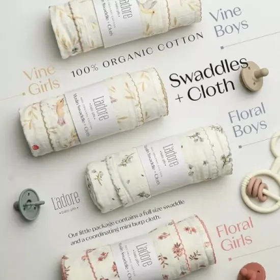 La&rsquo;dore Organic Baby Swaddle, Burp Cloth & Hospital Hat Set &ndash; Soft Muslin Wrap and Newborn Hat &ndash; Breathable, Gentle Cotton Baby Essentials image {6}