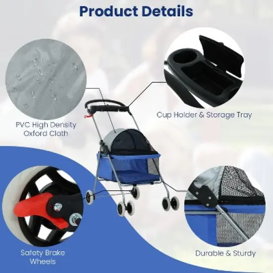 BestMassage Pet Stroller 4 Wheels Dog Cat Stroller Foldable Jogger Stroller image {2}