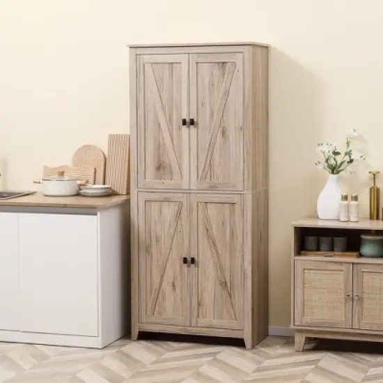 HOMCOM 72" Freestanding 4-Door Kitchen Pantry, Storage Cabinet Organizer with 4-Tiers, and Adjustable Shelves, Natural image {1}