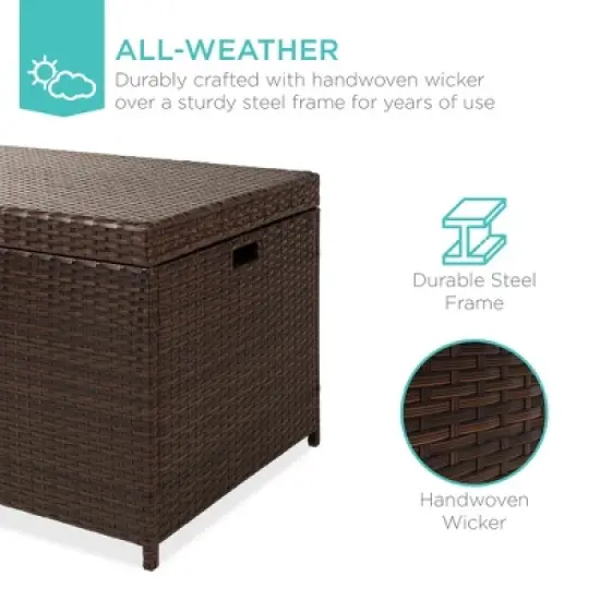 Best Choice Products 136 Gallon Large Deck Storage Box for Indoor Outdoor Furniture, Cushions, Pool Accessories - Brown image {1}