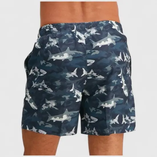 Anna-Kaci Men's Shark Camo Print Swim Trunks with Adjustable Drawstring and Side Pockets image {2}