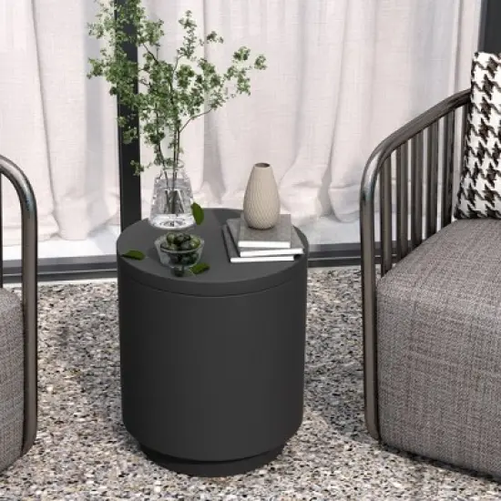 HOMCOM 2.6 Gal Outdoor Cooler Side Table, 3-In-1 Cool Bar Table with Storage, Removable Ice Bucket and Lid, Concrete Patio Table image {2}