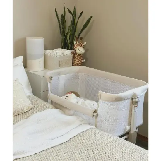 Fodoss Baby Bassinets Bedside Sleeper with Wheels, 7 Height Adjustable, Beige image {4}