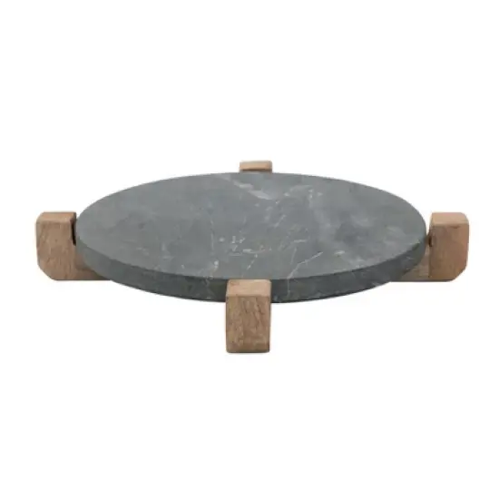Storied Home Marble Serving Board with Mango Wood Stand, Black & Natural image {6}