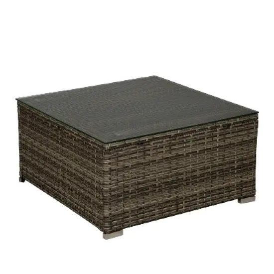 3pc Outdoor Rattan Wicker Conversation Set with Accent Table & Sectional - Brown/Blue - GODEER image {6}