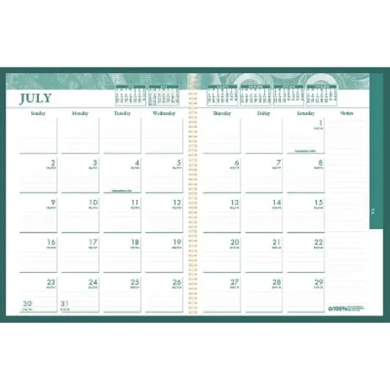 100% Recycled MonoBright Monthly/Weekly Planner, 11 x 8.5, Green/Gold Cover, 12-Month (July to June): 2025 to 2026 image {4}