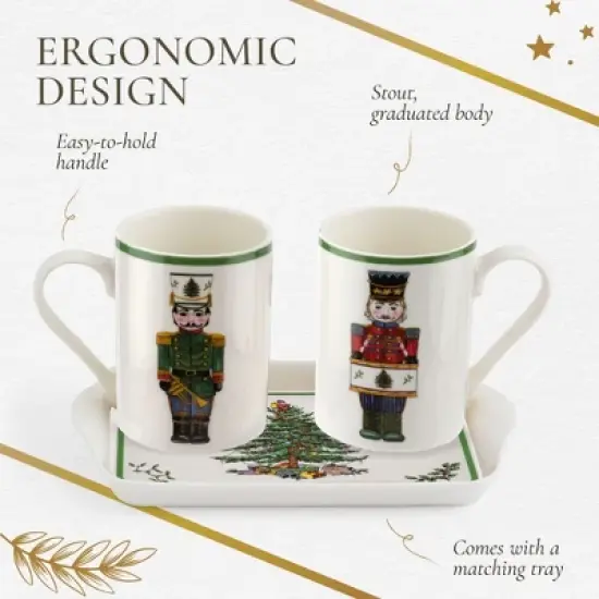 Spode Christmas Tree Nutcracker 10oz Mug & 8" Tray Set (3-Piece Set) - Festive Porcelain Mugs with Melamine Tray, Dishwasher & Microwave Safe image {4}